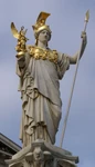 Detail of the statue of Athena from The Athena Fountain (Pallas-Athene-Brunnen) in front of the Austrian Parliament Building. The fountain was erected between 1893 and 1902 by Carl Kundmann, Josef Tautenhayn and Hugo Haerdtl, based on plans by Baron von Hansen.