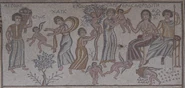 Charites.jpg (2.13 MB) Agroikis (Carpo) holding a basket of fruit, Greco-Roman floor mosaic, Church of the Virgin Mary, Madaba. 6th century AD