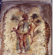 A fresco from the entryway of the largest Pompeii brothel.