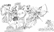 Mars and other godesses descending to battle