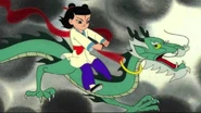 Nezha in the 1979 film, Nezha Conquers the Dragon King, where Nezha is shown attacking the Dragon King.