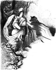 Skirnir beschwört Gerda ihm zu folgen by Karl Ehrenberg