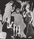 Zeus, Themis, Hermes, and Athena with Nike. Attic Red Figure Pelike. Attributed to the Eleusinian Painter. Late Classical Period (4th century B.C)