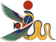 Wadjet as a Snake with a Solar Disk, spreading her wings as he was depicted in The Tomb of Nefertari, 1255 BCE.