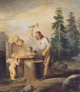 Ilmarinen depicted forging the Sampo by Berndt Godenhjelm