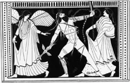 Iris, Salmoneus, and his wife. Detail of an Attic red-figure column crater, first half of the 5th century BC.