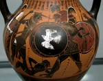 Attic black-figure amphora with Athena and Heracles fighting Geryon on Side B. Attributed to the Painter of Munich 1379. (ca. 540 BC)