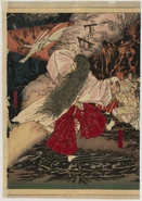 "Uzume dancing to lure out Amaterasu" by Yoshitoshi (ca. 1879)[5]