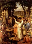 A Goði leads his folk in sacrificing to Þórr. Illustrated by Johan Ludwig Lund.