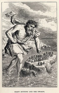 Suttungr threatens the dvergar with drowning