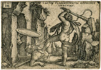 Hercules killing Cacus at his Cave