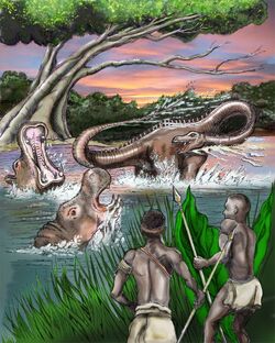 Mokele Mbembe Mythical Creature Watercolor Illustration 