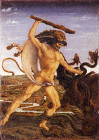 Hercules and the Hydra (c. 1475) by Antonio del Pollaiuolo; the hero wears his characteristic lionskin and wields a club