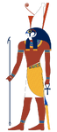 Horus was often the ancient Egyptians' national tutelary deity. He was usually depicted as a falcon-headed man wearing the pschent, or a red and white crown, as a symbol of kingship over the entire kingdom of Egypt.