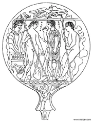 Pelias (left) and his brother Neleus (right) find their mother Tyro (center) 