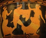 Theseus pursuing a woman, probably Helen. Side A from an Attic red-figure bell-krater, c. 440–430 BC