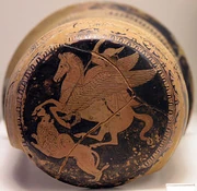 Bellerophon rides Pegasus and kills the Chimera