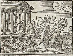 Deucalion and Pyrrha, throwing the "bones of their mother"