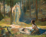 The Revelation: Brünnhilde discovering Sieglinde and Siegmund (1894) by Gaston Bussière.