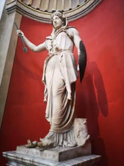 Juno Sospita Statue holding a spear and shield.