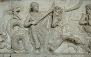 Doris riding a hippocampus and carrying two torches to light the wedding cortege of Poseidon and Amphitrite, base of a sculpted group, end 2nd century BC, Munich Glyptothek museum