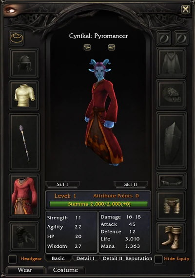 Character Information Screen