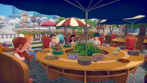 , , , , and  attending a party