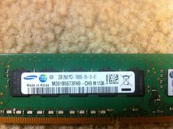 This is the 2GB stick of RAM that came with the NAS (Samsung 2GB ECC DDR3 PC3-10600). This is later replaced with a Kingston 2x4GB unbuffered ECC DDR3 PC3-10600 kit.