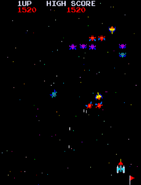 A gameplay of Galaxian on the arcade.