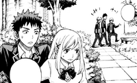 Ryu and Urara hide from the students