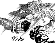 Meliodas slicing off Hendrickson's arm