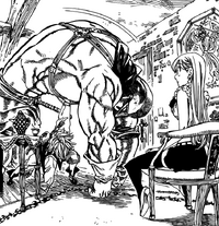 Meliodas defeating Griamor before the cup reaches the ground