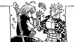 Ban and Meliodas eating