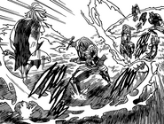 Meliodas dodging Gilthunder attacks