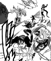 The Sins attacking the Demon King together