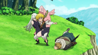 Meliodas saving Elizabeth Hawk and Alioni