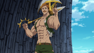 Escanor hold Rhitta with one hand