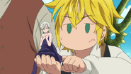 Meliodas about to lift up Elizabeth's scarf