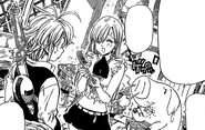 Elizabeth and Hawk reporting to Meliodas about the shopping trip