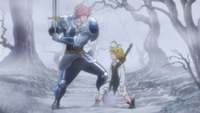 Gilthunder and Meliodas preparing to fight