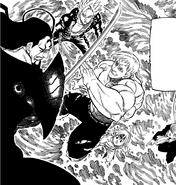 Escanor stopping the Demon King's attack