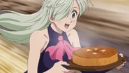 Elizabeth rushes a pie over to some customers