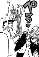 Meliodas looking under Elizabeth skirt