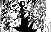 Meliodas using demonic power to re-attach his hand