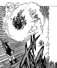 Cain attacking Meliodas with even bigger fireball