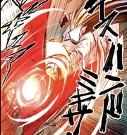 Chimney slamming her fist into Liang's abdomen, impact lines and glowing lights emphasizing the force of the hit, and the fact that the hand had been spinning.