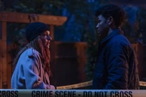 Nancy and Nick investigating the crime scene in Ace's backyard