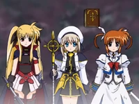 The Three Aces wearing their iconic Barrier Jackets (Knight Armor in Hayate's case)