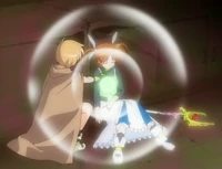 Yuuno treating Nanoha's wounds
