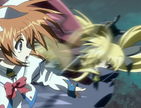 Fate moves behind Nanoha with Blitz Action